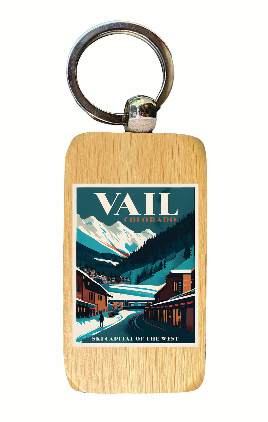 Vail Colorado Design B Souvenir 2.5x1-Inch Souvenir Wooden Keychain 4-Pack