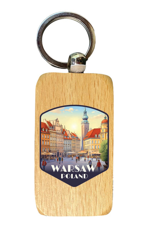 Warsaw Poland Souvenir 2.5x1-Inch Souvenir Wooden Keychain 