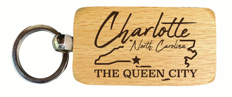 Charlotte North Carolina Souvenir 2.5x1-Inch Souvenir Engraved Wooden Keychain 2-Pack
