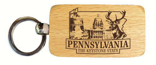 Pennsylvania Souvenir 2.5x1-Inch Souvenir Engraved Wooden Keychain 4-Pack
