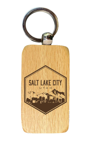 Salt Lake City Utah Souvenir 2.5x1-Inch Souvenir Engraved Wooden Keychain 2-Pack