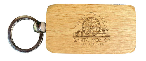 Santa Monica California Souvenir 2.5x1-Inch Souvenir Engraved Wooden Keychain 4-Pack