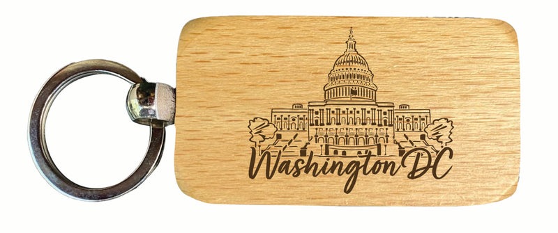 Washington DC Engraving2 Souvenir 2.5x1-Inch Souvenir Engraved Wooden Keychain 2-Pack