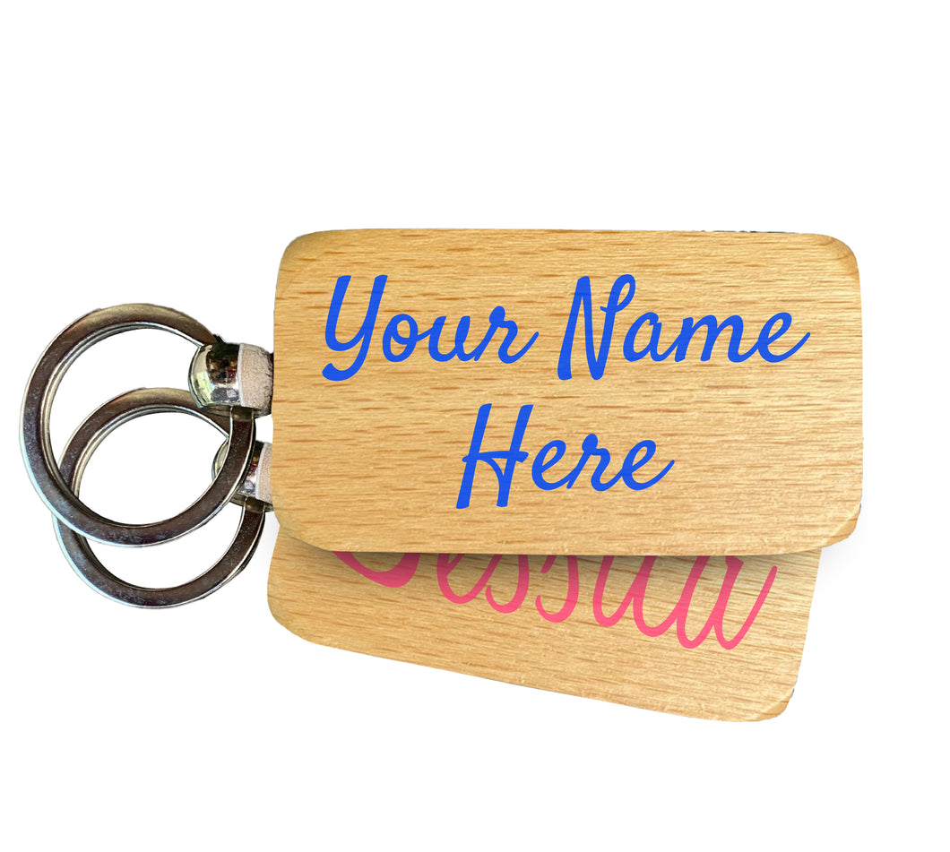 Custom Wooden Keychain Personalized with Text or Name 2.5x1 Inch Full Color Wood Key Chain
