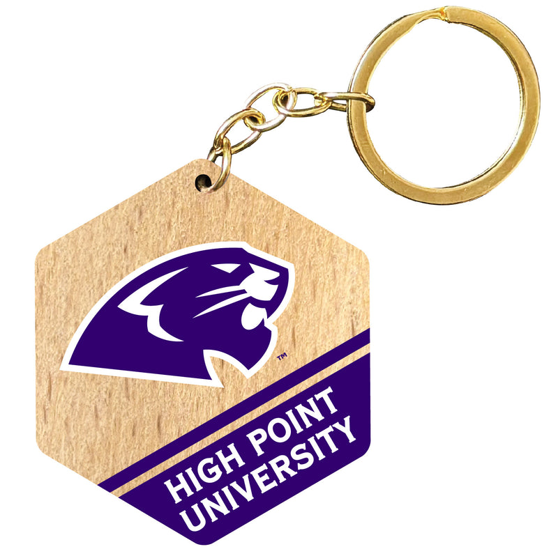 High Point University 2" Wooden Hexagon Keychain Officially Licensed Collegiate Product Single