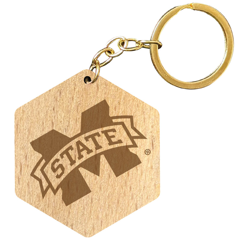 Mississippi State Bulldogs 2" Engraved Wooden Hexagon Keychain Officially Licensed Collegiate Product Single