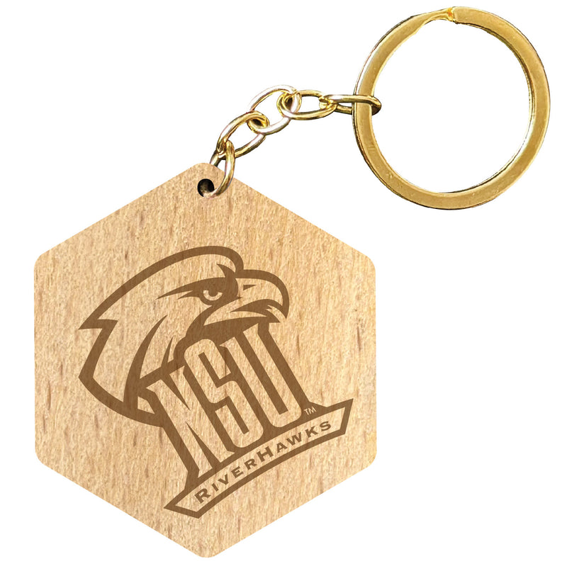 Northeastern State University Riverhawks 2" Engraved Wooden Hexagon Keychain Officially Licensed Collegiate Product Single