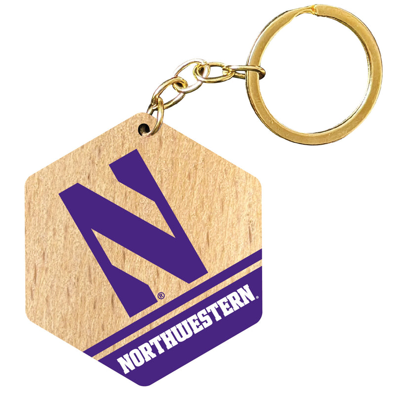 Northwestern University Wildcats 2" Wooden Hexagon Keychain Officially Licensed Collegiate Product 2-Pack