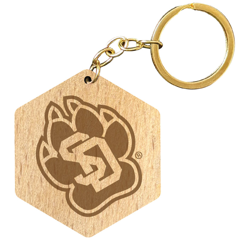 South Dakota Coyotes 2" Engraved Wooden Hexagon Keychain Officially Licensed Collegiate Product 4-Pack
