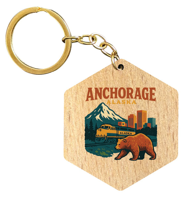 Anchorage Alaska Vintage Design Souvenir Flat Wooden Keychain (Multiple Shapes) 