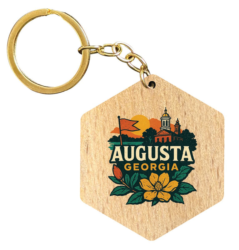 Augusta Georgia Vintage Design Souvenir Flat Wooden Keychain (Multiple Shapes) 