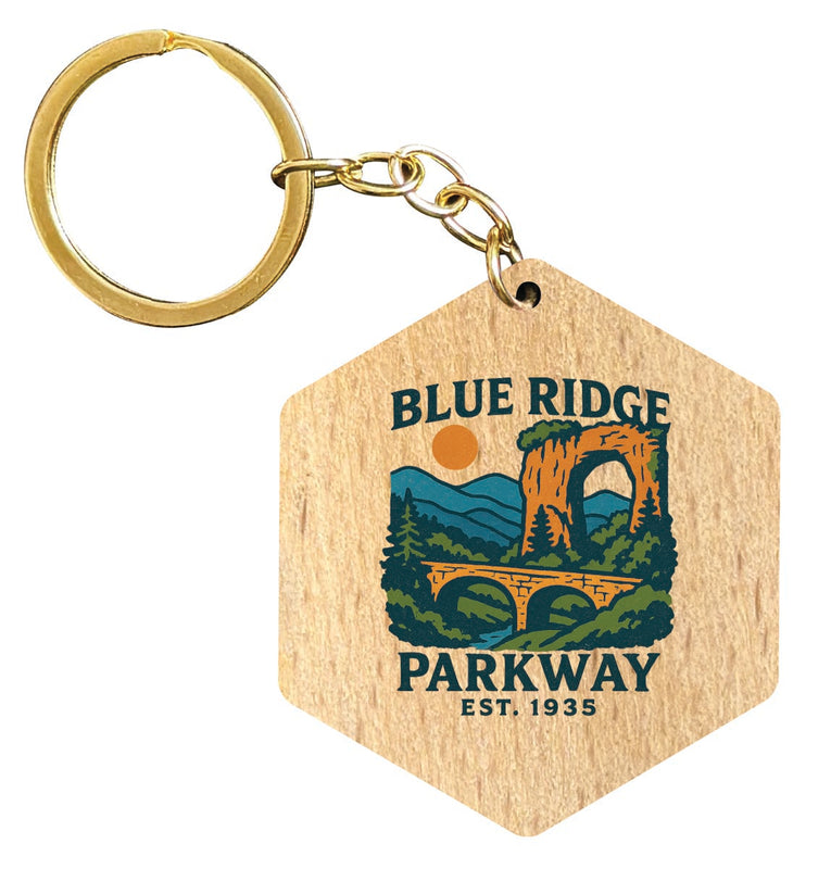 Blue Ridge Parkway Vintage Design Souvenir Flat Wooden Keychain (Multiple Shapes) 