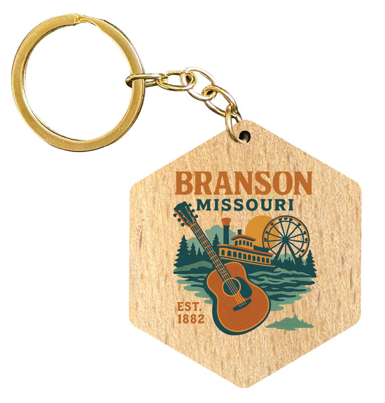 Branson Missouri Vintage Design Souvenir Flat Wooden Keychain (Multiple Shapes) 