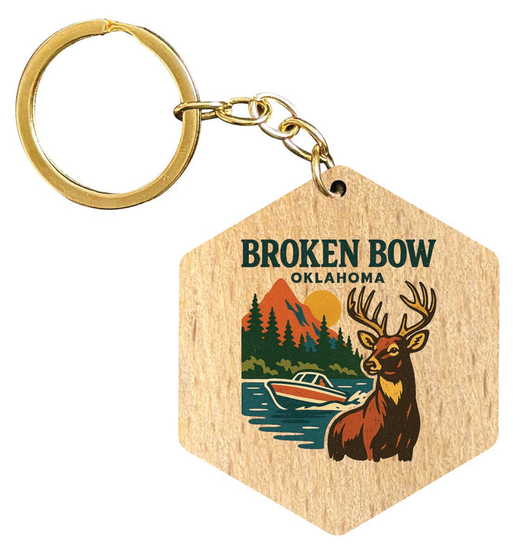 Broken Bow Oklahoma Vintage Design Souvenir Flat Wooden Keychain (Multiple Shapes) 
