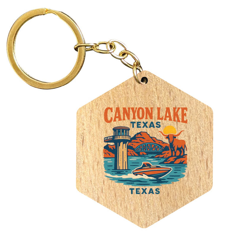 Canyon Lake Texas Vintage Design Souvenir Flat Wooden Keychain (Multiple Shapes) 