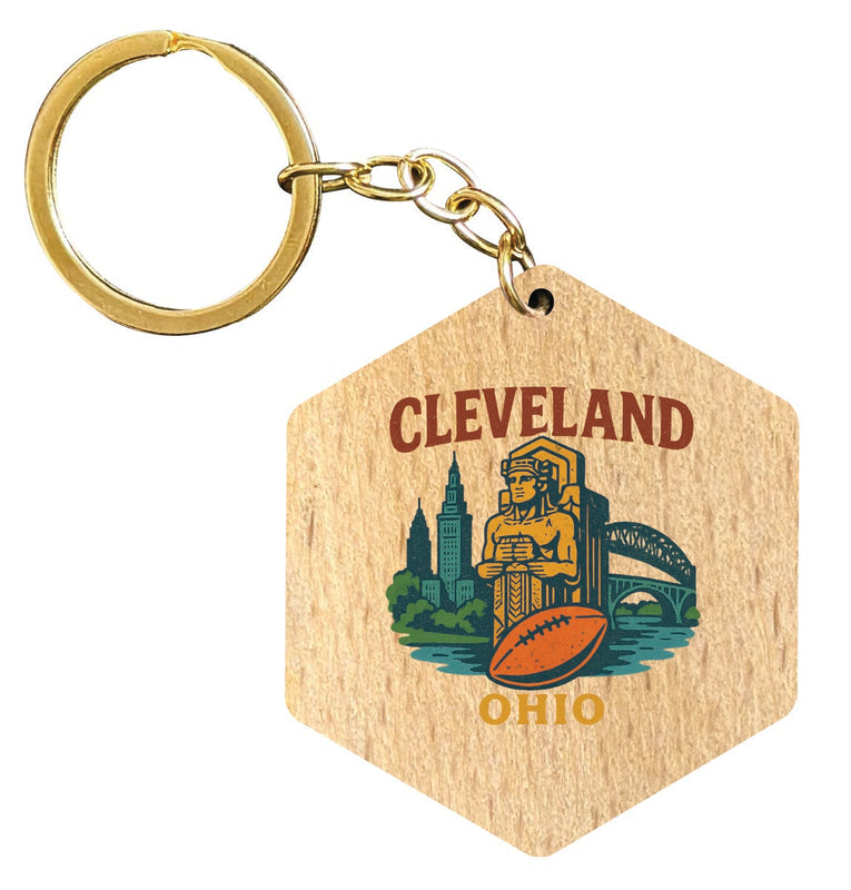 Cleveland Ohio Vintage Design Souvenir Flat Wooden Keychain (Multiple Shapes) 