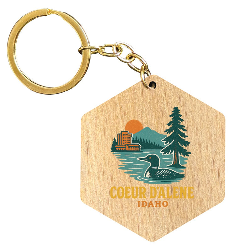 Coeur D'Alene Idaho Vintage Design Souvenir Flat Wooden Keychain (Multiple Shapes) 