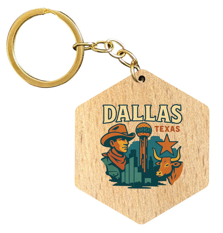 Dallas Texas Vintage Design Souvenir Flat Wooden Keychain (Multiple Shapes) 