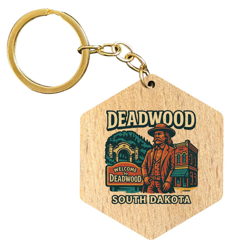 Deadwood South Dakota Vintage Design Souvenir Flat Wooden Keychain (Multiple Shapes) 