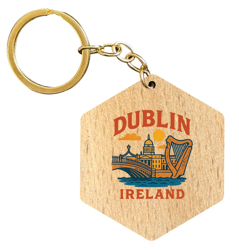 Dublin Ireland Vintage Design Souvenir Flat Wooden Keychain (Multiple Shapes) 