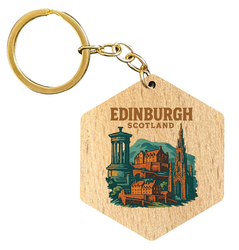 Edinburgh Scotland Vintage Design Souvenir Flat Wooden Keychain (Multiple Shapes) 
