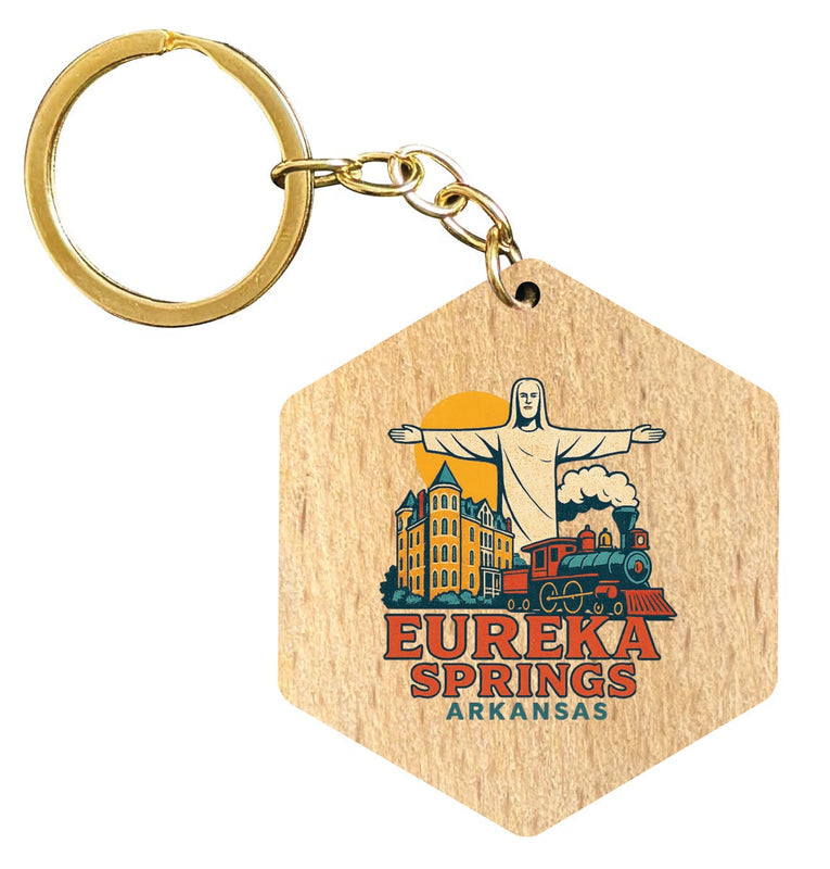 Eureka Springs Arkansas Vintage Design Souvenir Flat Wooden Keychain (Multiple Shapes) 