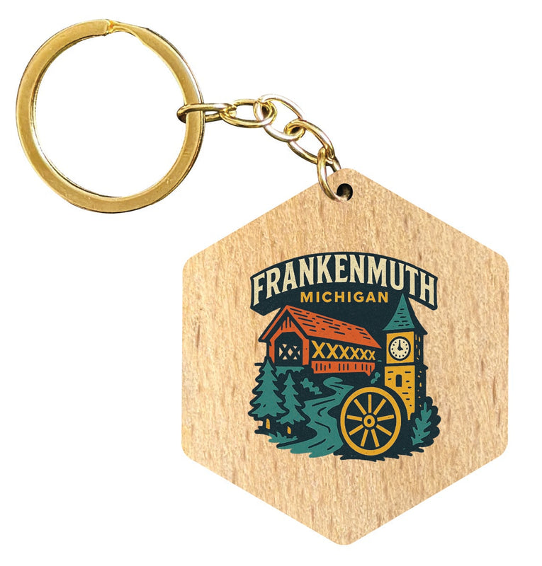 Frankenmuth Michigan Vintage Design Souvenir Flat Wooden Keychain (Multiple Shapes) 