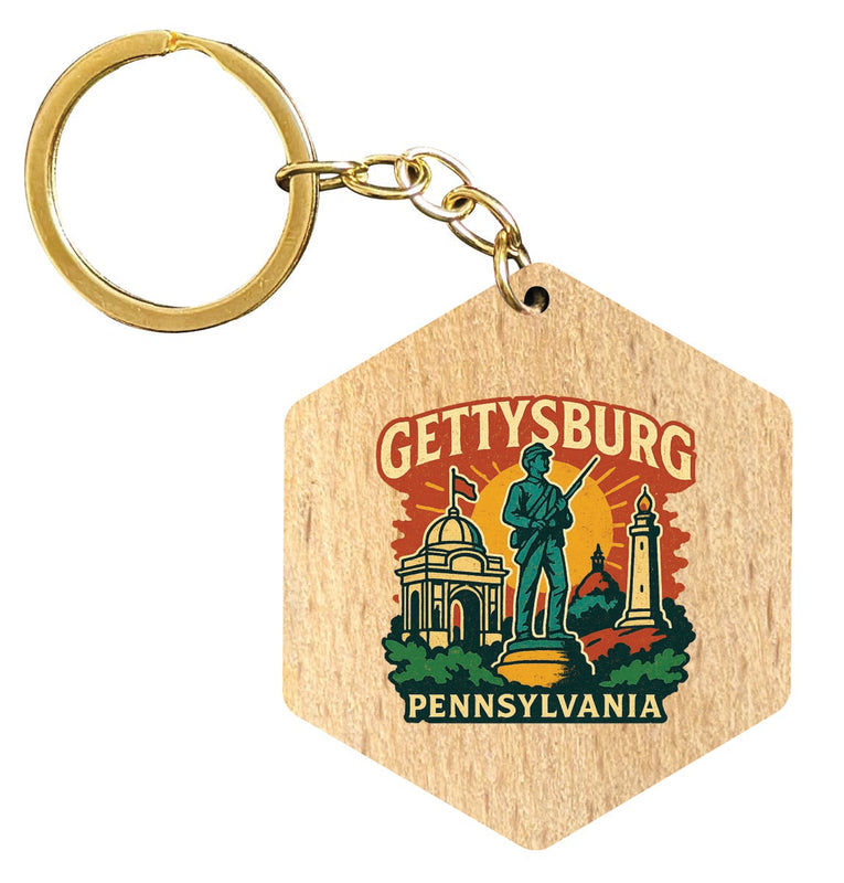 Gettysburg Pennsylvania Vintage Design Souvenir Flat Wooden Keychain (Multiple Shapes) 