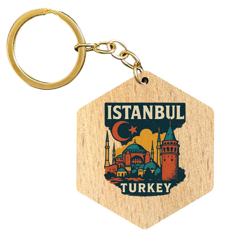 Istanbul Turkey Vintage Design Souvenir Flat Wooden Keychain (Multiple Shapes) 