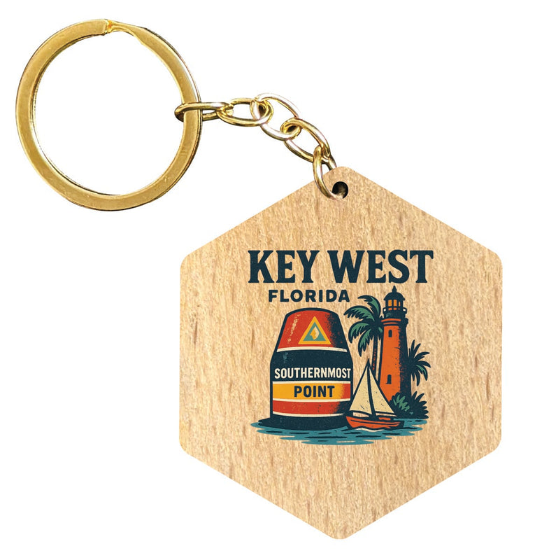 Key West Florida Vintage Design Souvenir Flat Wooden Keychain (Multiple Shapes) 