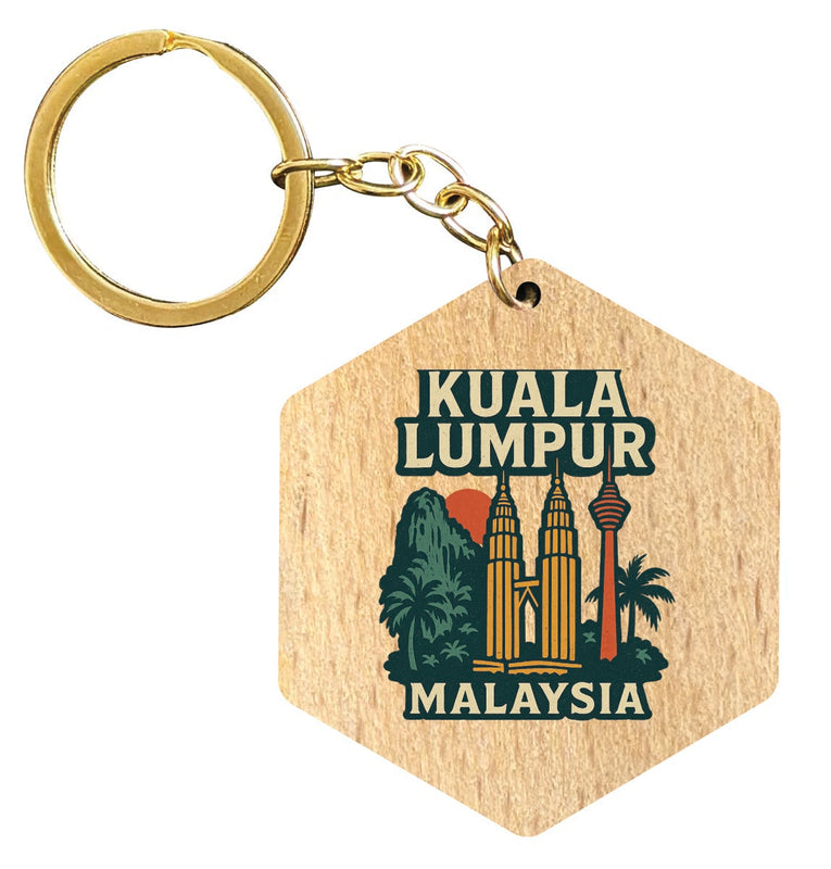 Kuala Lumpur Malaysia Vintage Design Souvenir Flat Wooden Keychain (Multiple Shapes) 