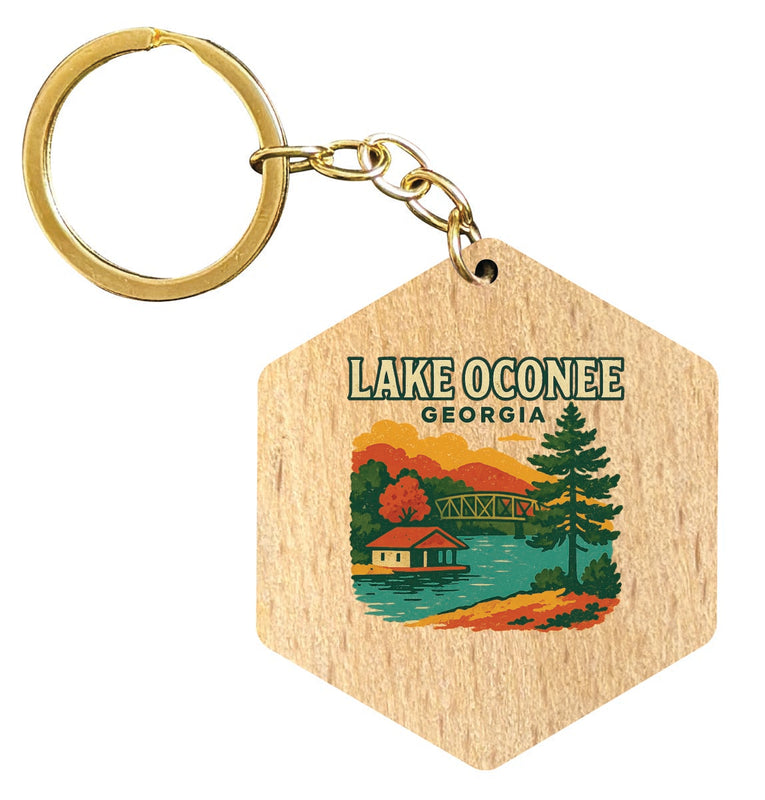 Lake Oconee Georgia Vintage Design Souvenir Flat Wooden Keychain (Multiple Shapes) 