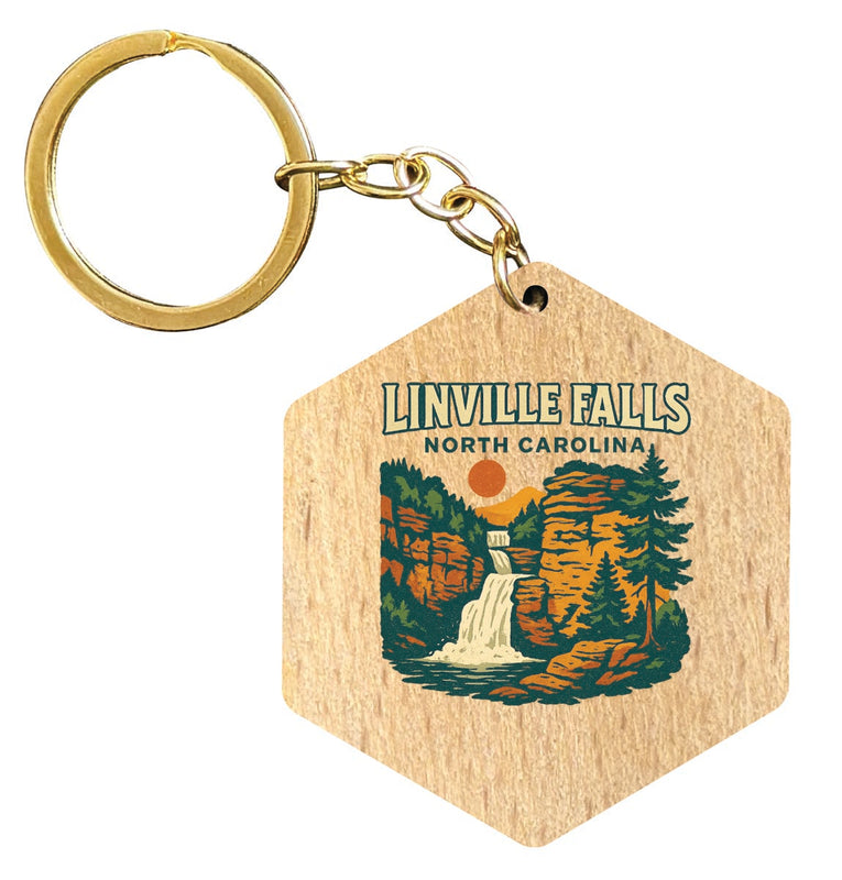Linville Falls North Carolina Vintage Design Souvenir Flat Wooden Keychain (Multiple Shapes) 