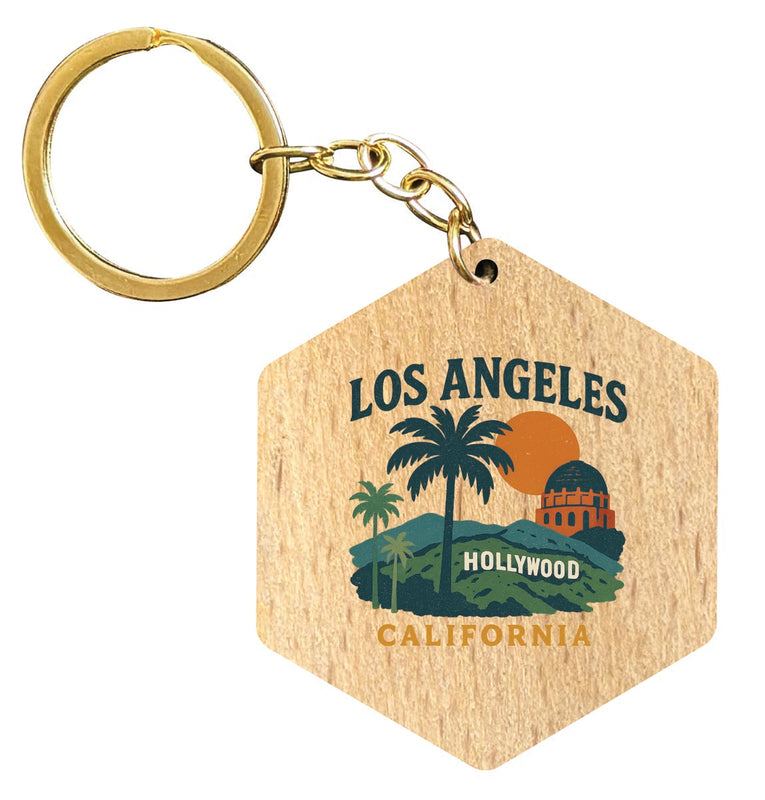 Los Angeles California Vintage Design Souvenir Flat Wooden Keychain (Multiple Shapes) 