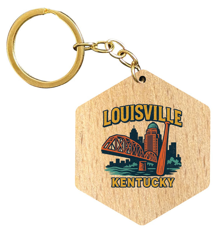 Louisville Kentucky Vintage Design Souvenir Flat Wooden Keychain (Multiple Shapes) 