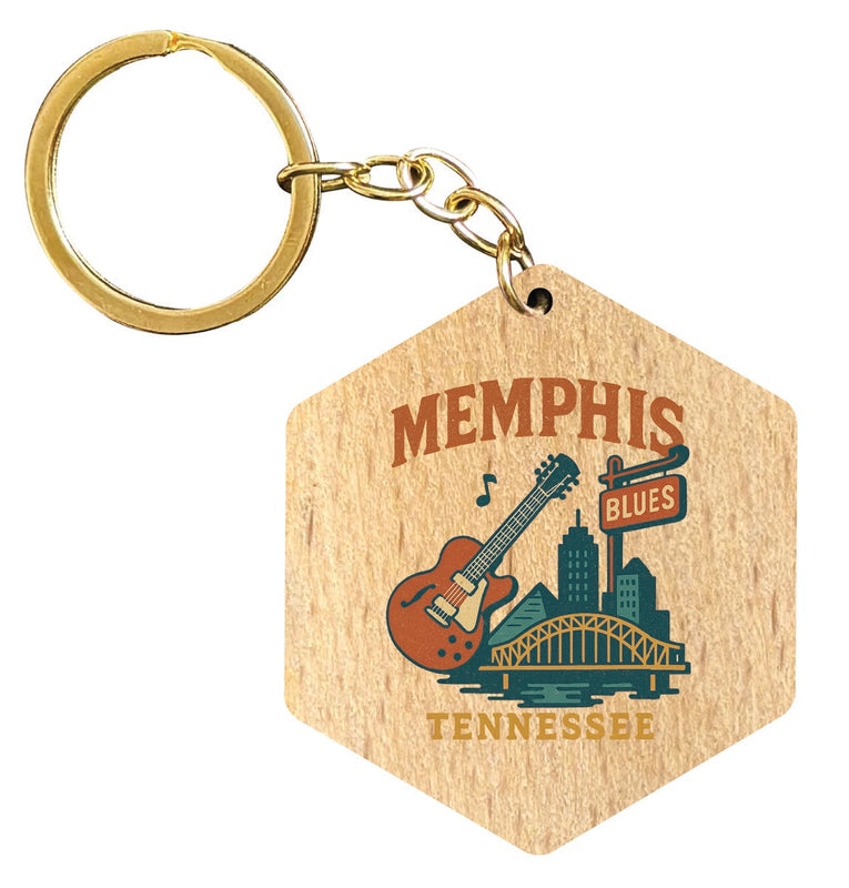 Memphis Tennessee Vintage Design Souvenir Flat Wooden Keychain (Multiple Shapes) 