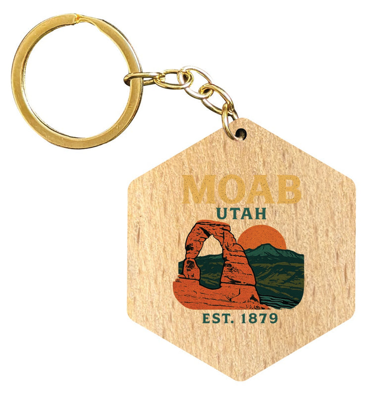 Moab Utah Vintage Design Souvenir Flat Wooden Keychain (Multiple Shapes) 