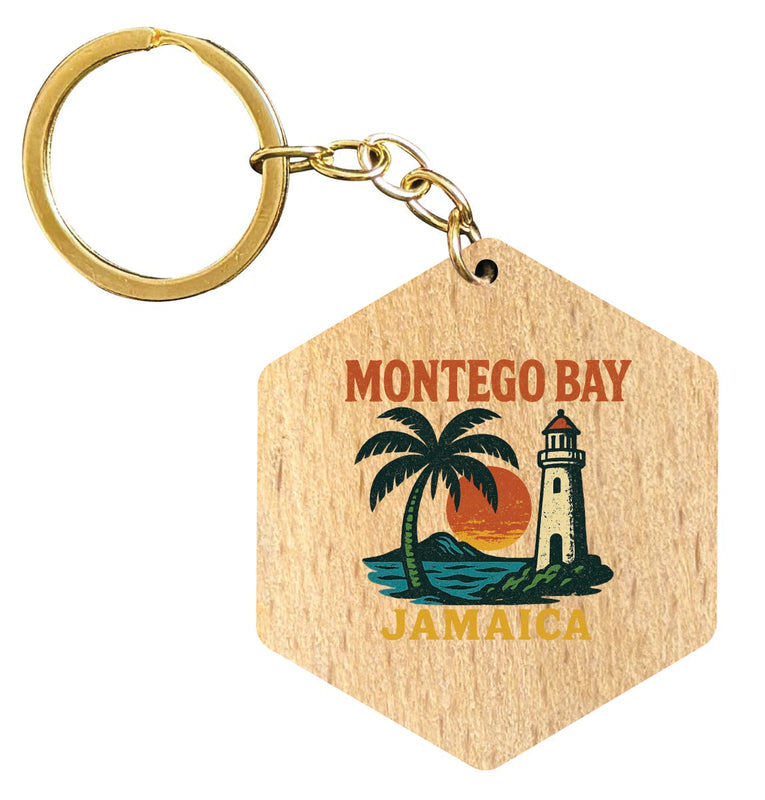 Montego Bay Jamaica Vintage Design Souvenir Flat Wooden Keychain (Multiple Shapes) 