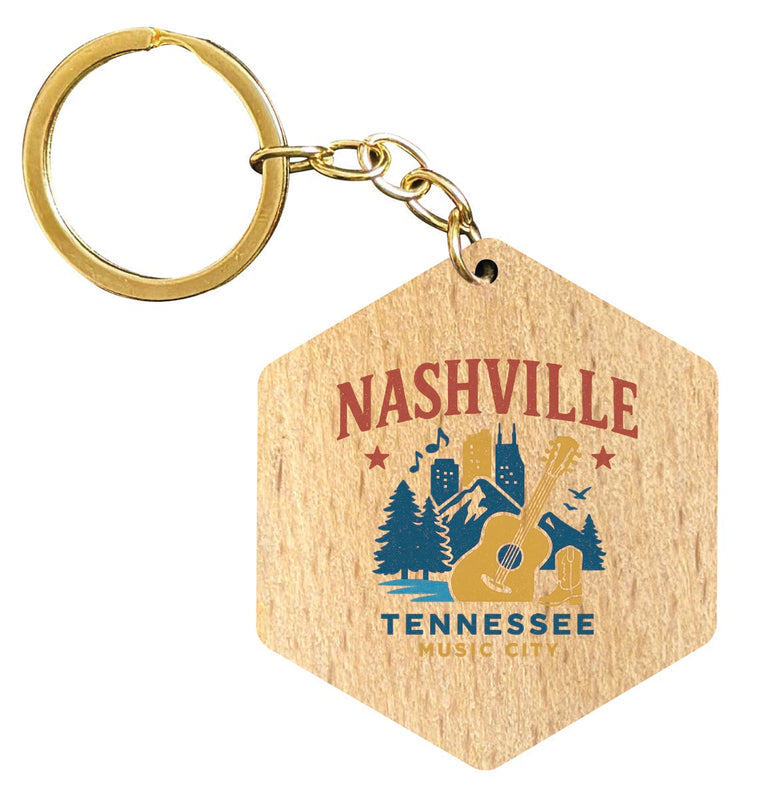 Nashville Tennessee Vintage Design Souvenir Flat Wooden Keychain (Multiple Shapes) 