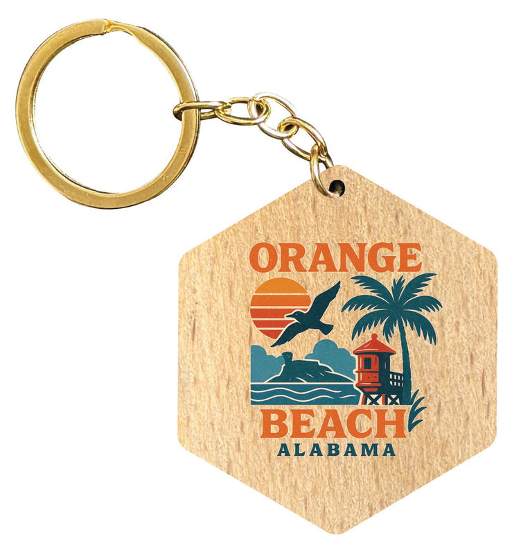 Orange Beach Alabama Vintage Design Souvenir Flat Wooden Keychain (Multiple Shapes) 
