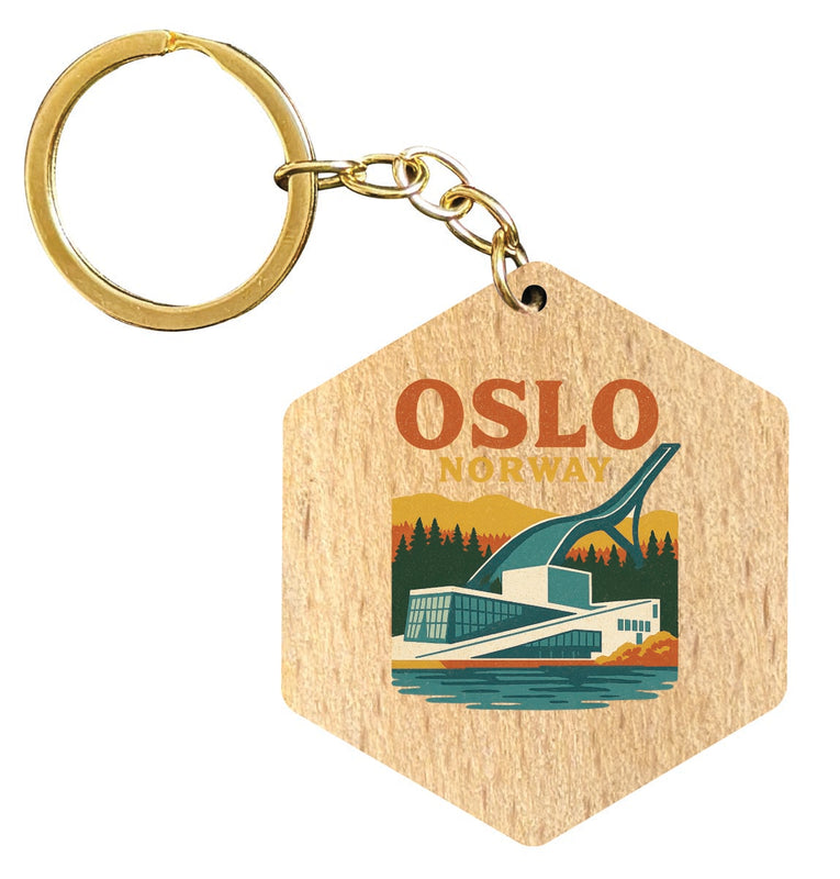 Oslo Norway Vintage Design Souvenir Flat Wooden Keychain (Multiple Shapes) 