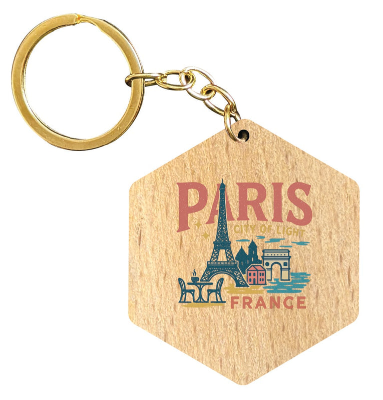 Paris France Vintage Design Souvenir Flat Wooden Keychain (Multiple Shapes) 