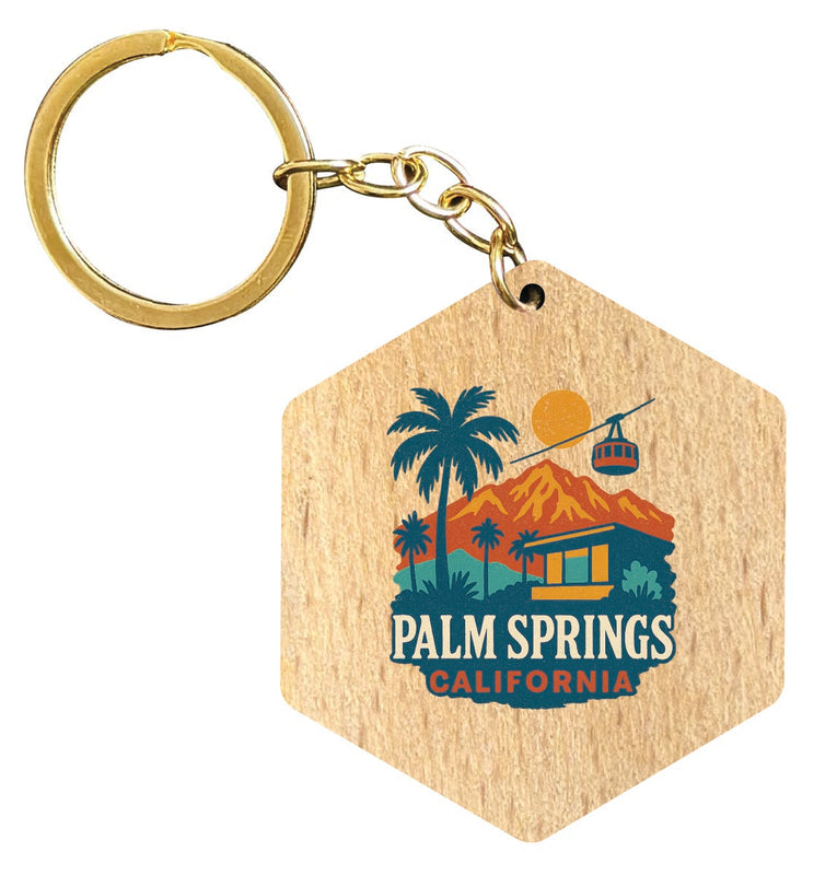 Palm Springs California Vintage Design Souvenir Flat Wooden Keychain (Multiple Shapes) 