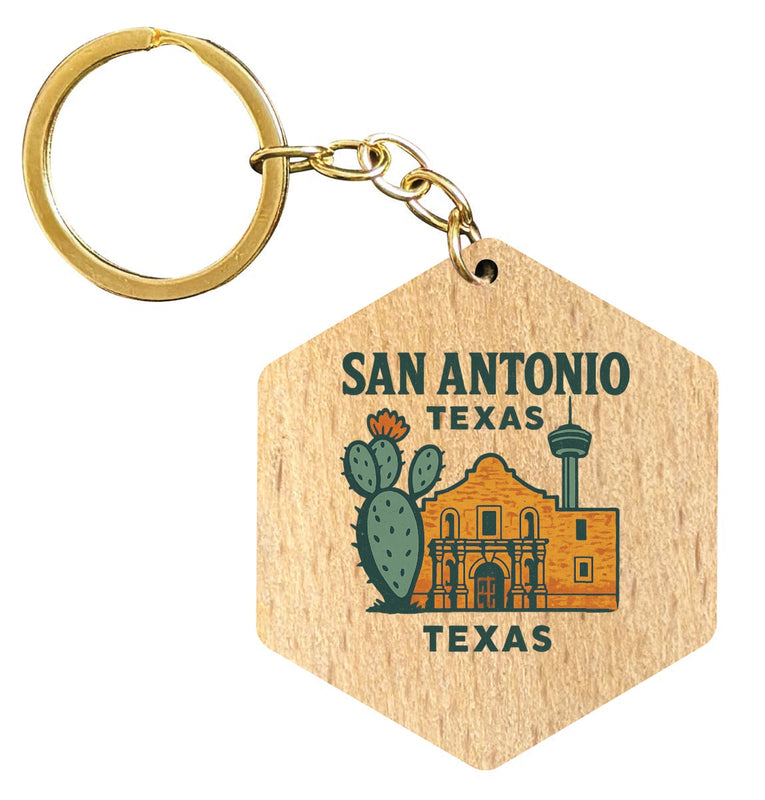 San Antonio Texas Vintage Design Souvenir Flat Wooden Keychain (Multiple Shapes) 