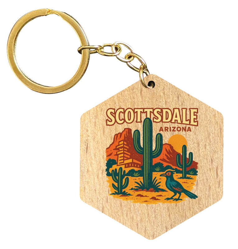 Scottsdale Arizona Vintage Design Souvenir Flat Wooden Keychain (Multiple Shapes) 