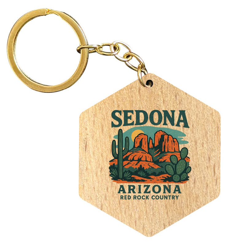 Sedona Arizona Vintage Design Souvenir Flat Wooden Keychain (Multiple Shapes) 