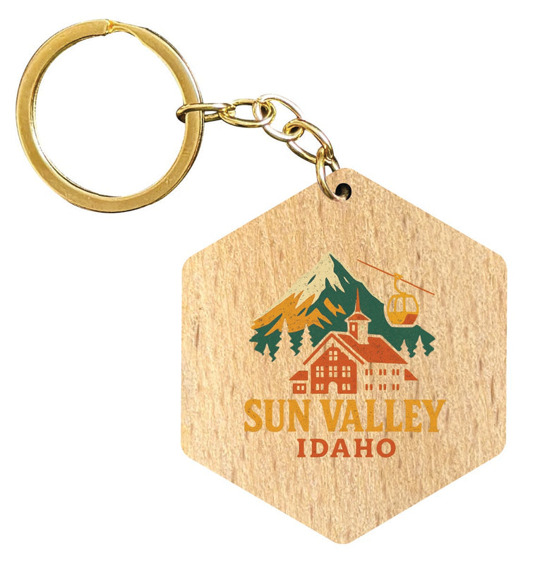 Sun Valley Idaho Vintage Design Souvenir Flat Wooden Keychain (Multiple Shapes) 