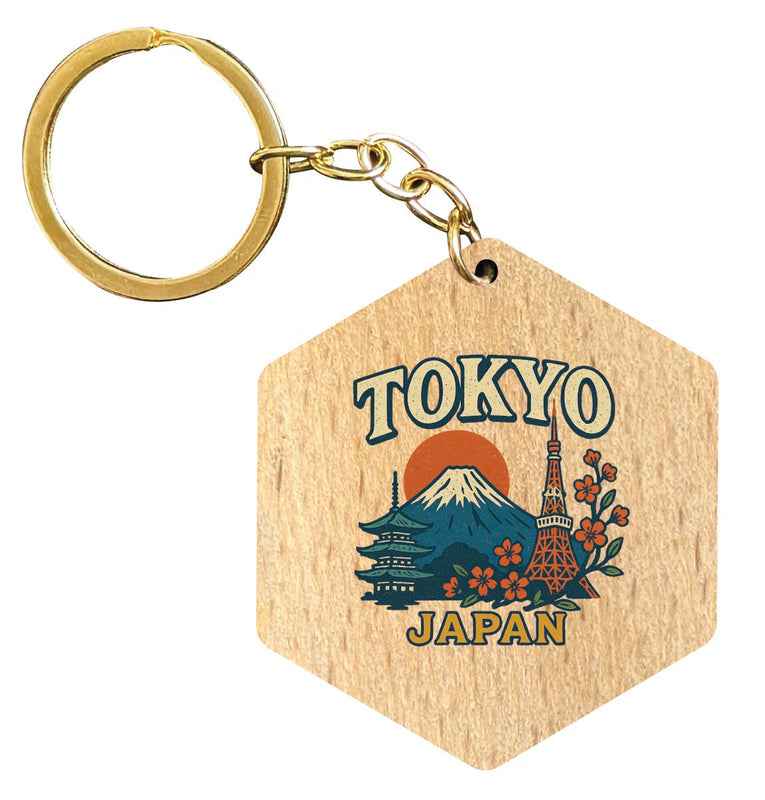 Tokyo Japan Vintage Design Souvenir Flat Wooden Keychain (Multiple Shapes) 