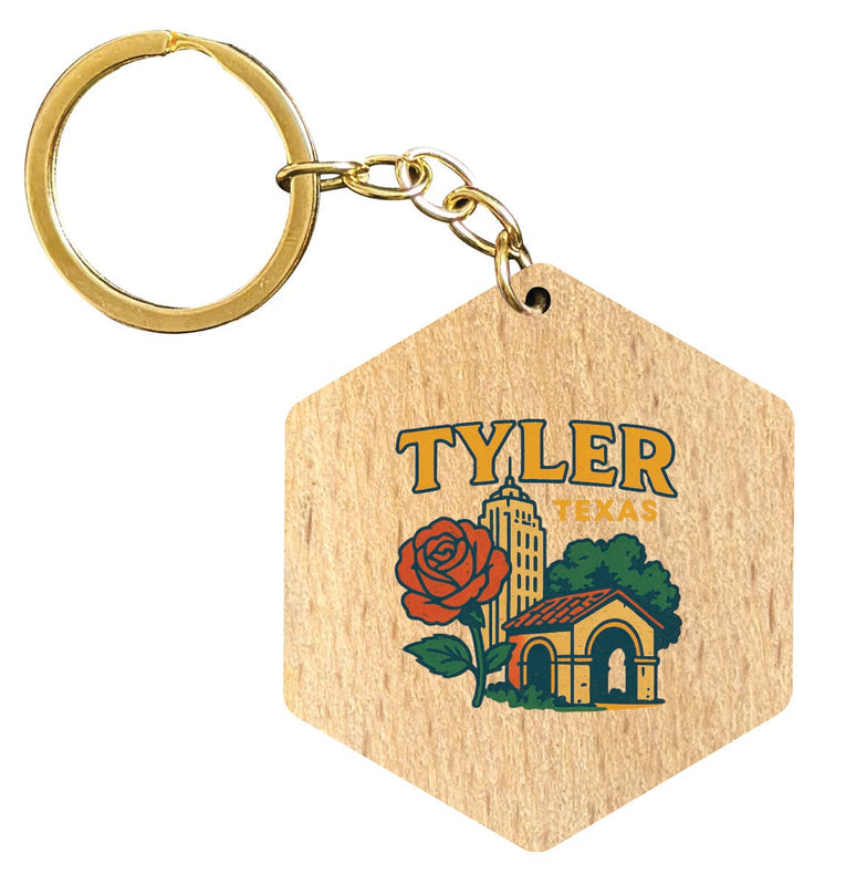 Tyler Texas Vintage Design Souvenir Flat Wooden Keychain (Multiple Shapes) 