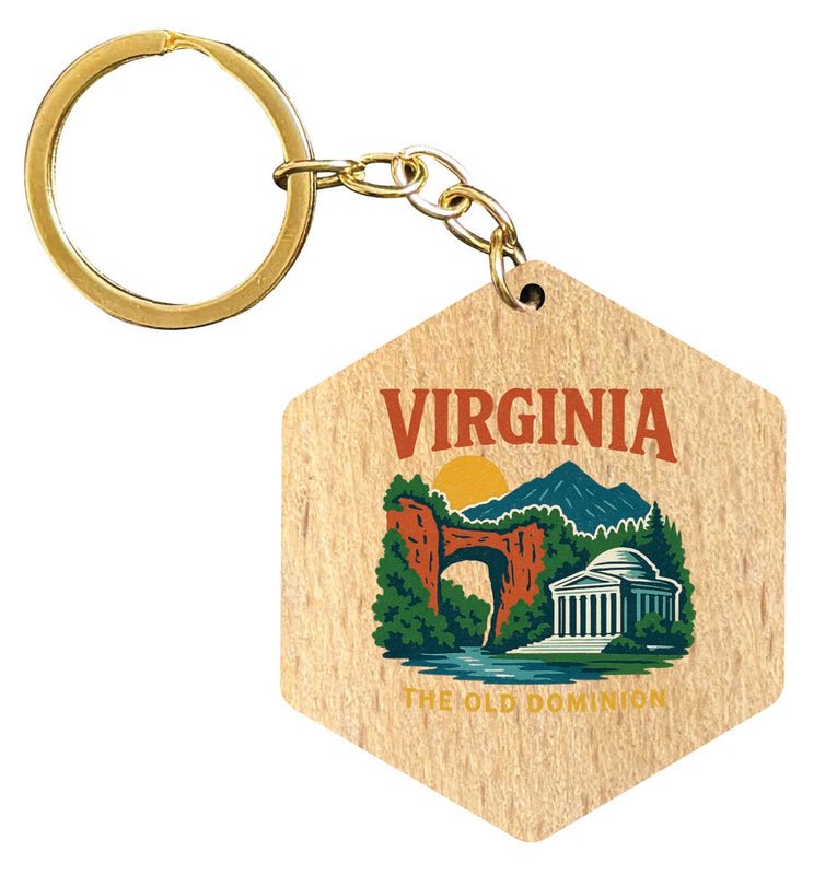 Virginia Vintage Design Souvenir Flat Wooden Keychain (Multiple Shapes) 